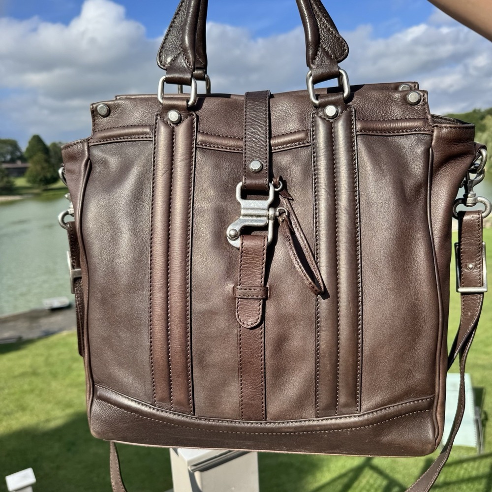 Joy Gryson Espresso Brown Leather Satchel Crossbody Bag Large Unlined & Unique